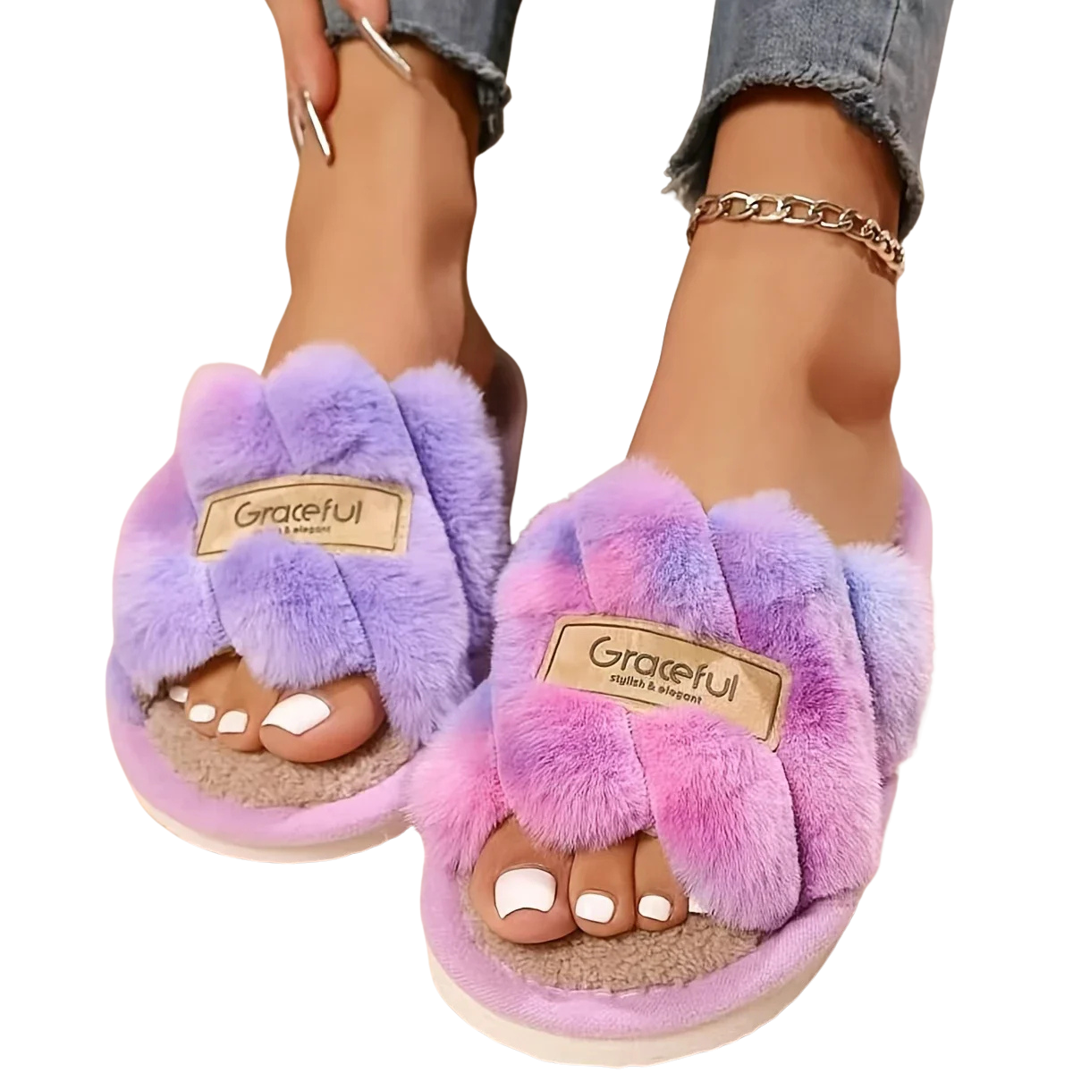 Mule chausson pelucheuse fourré pour femme - Aurélia
