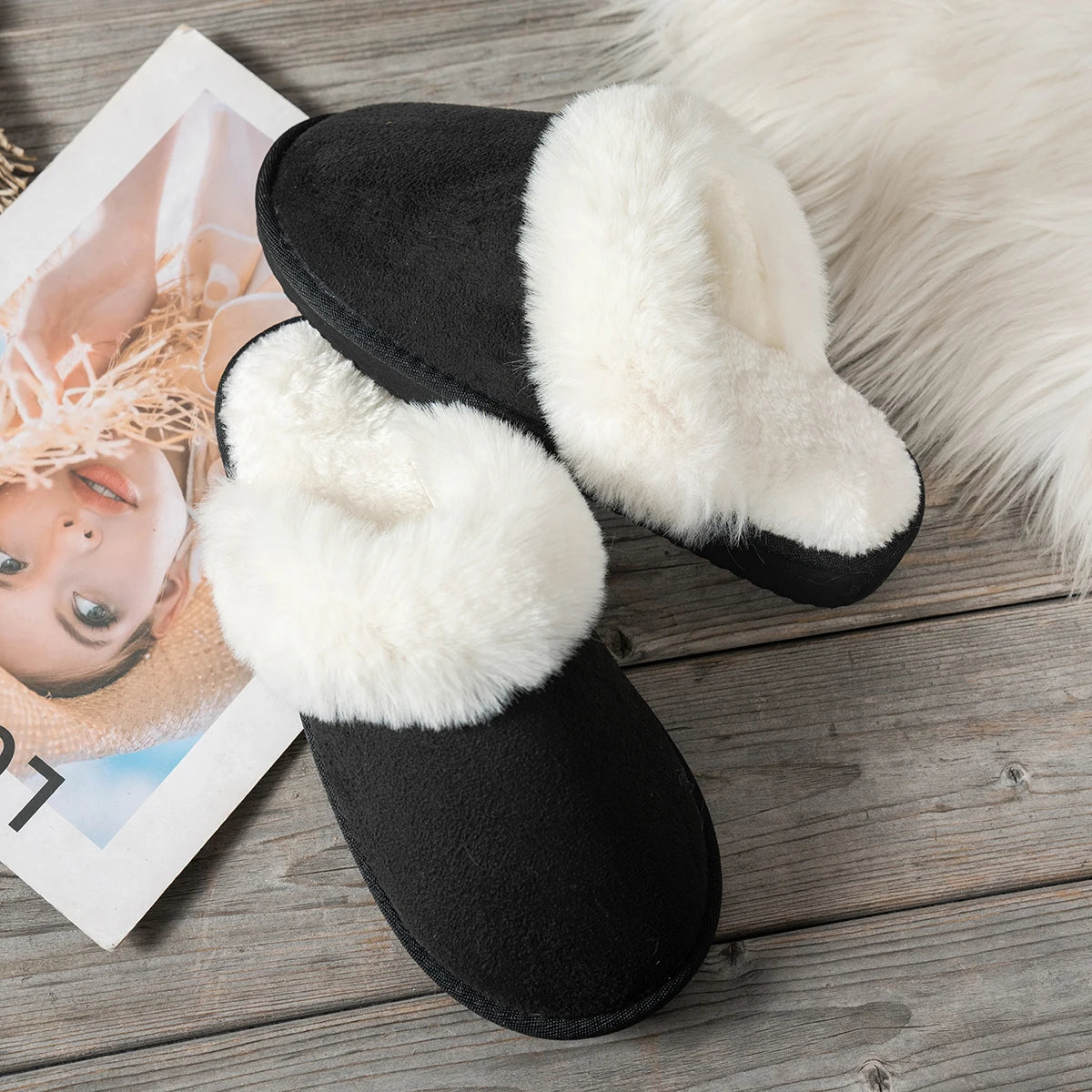 Mule chausson peluche fourré pour femme - Daphnéa