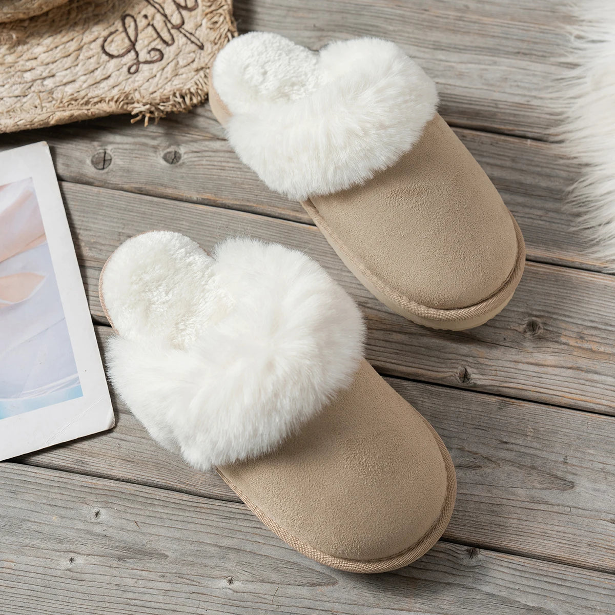 Mule chausson peluche fourré pour femme - Daphnéa