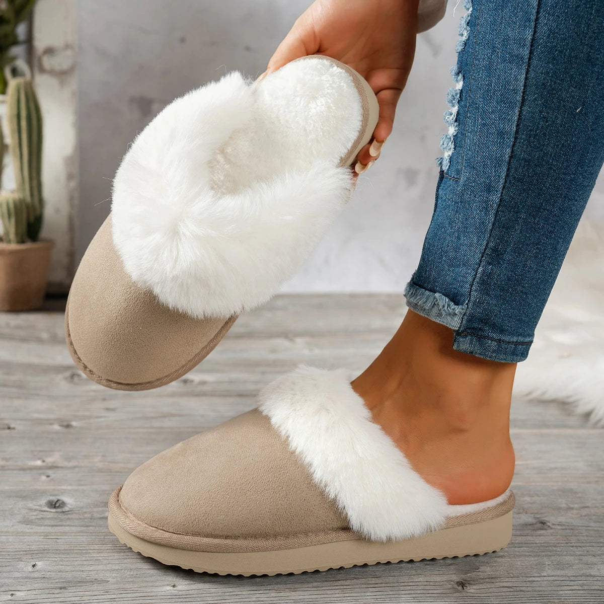 Mule chausson peluche fourré pour femme - Daphnéa