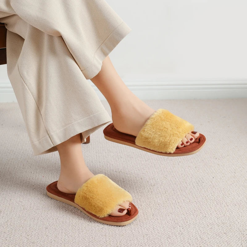 Mule chausson fourré bout ouvert pour femme - Olympe