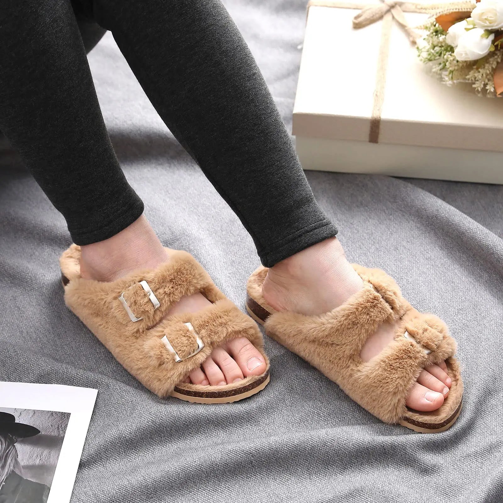 Mule chausson ajustable fourré pour femme - Ninon
