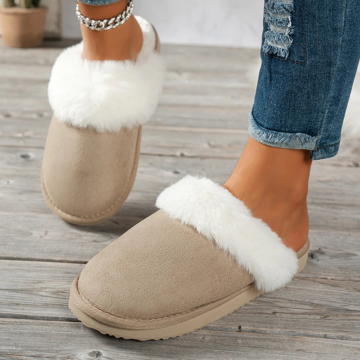 Mule chausson peluche fourré pour femme - Daphnéa
