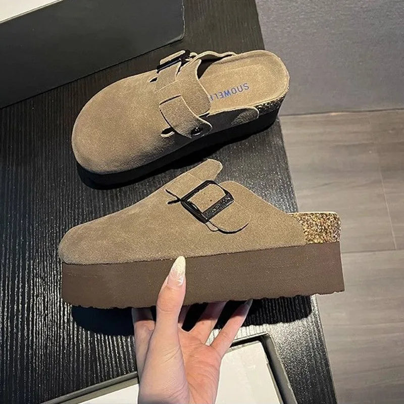 Mule femme compensée daim - Noémie