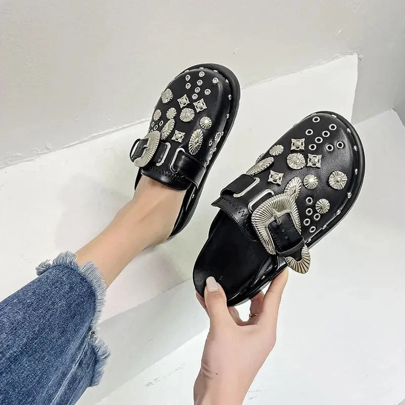 Mule en cuir rock pour femme - Isadora
