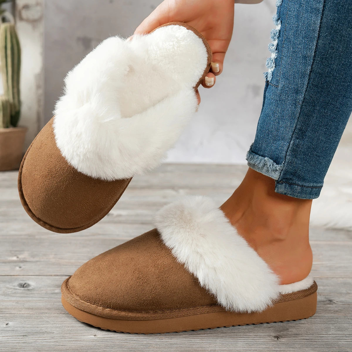 Mule chausson peluche fourré pour femme - Daphnéa